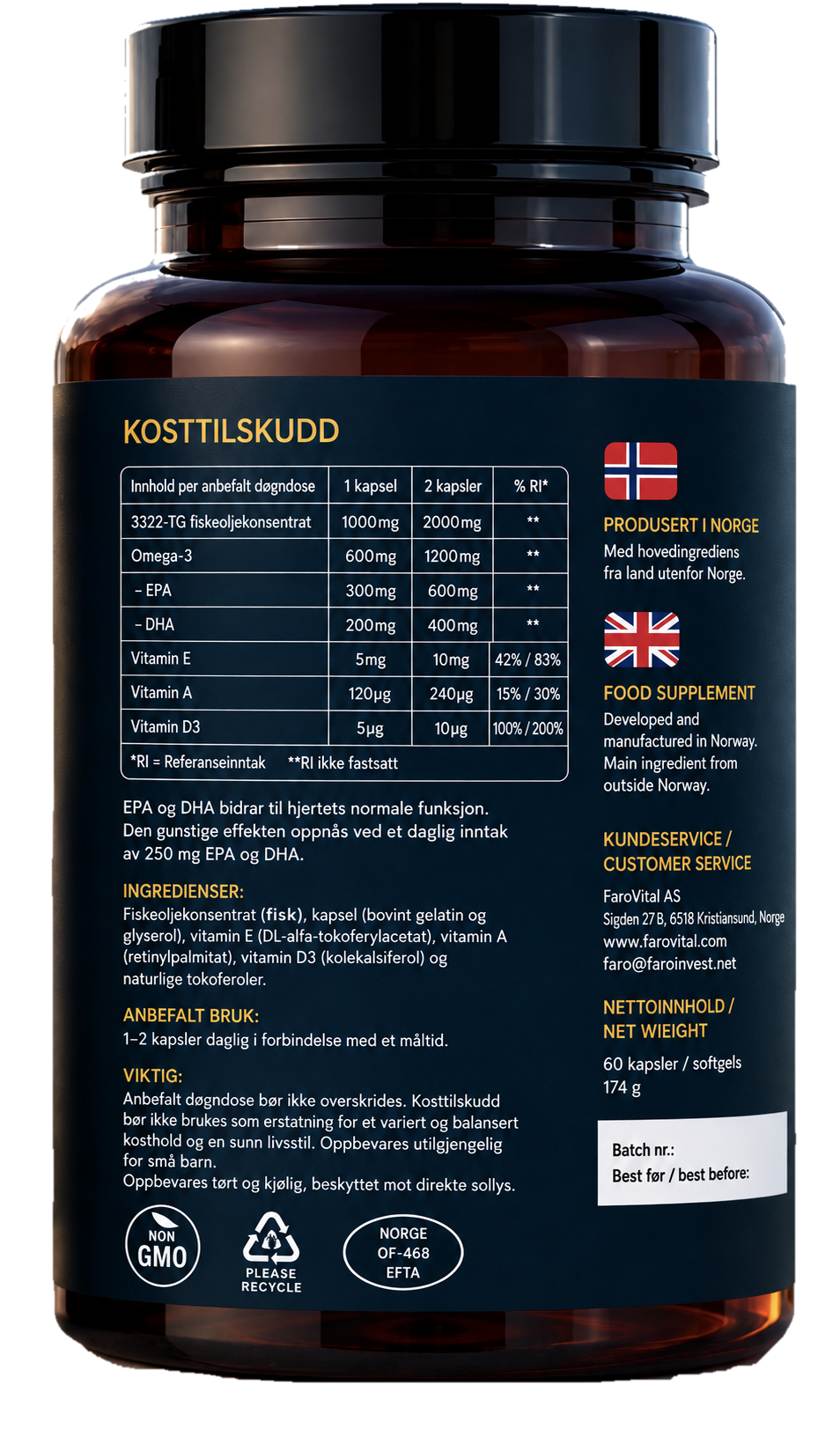 FaroVital Omega-3 Premium 60 kapsler – bakside