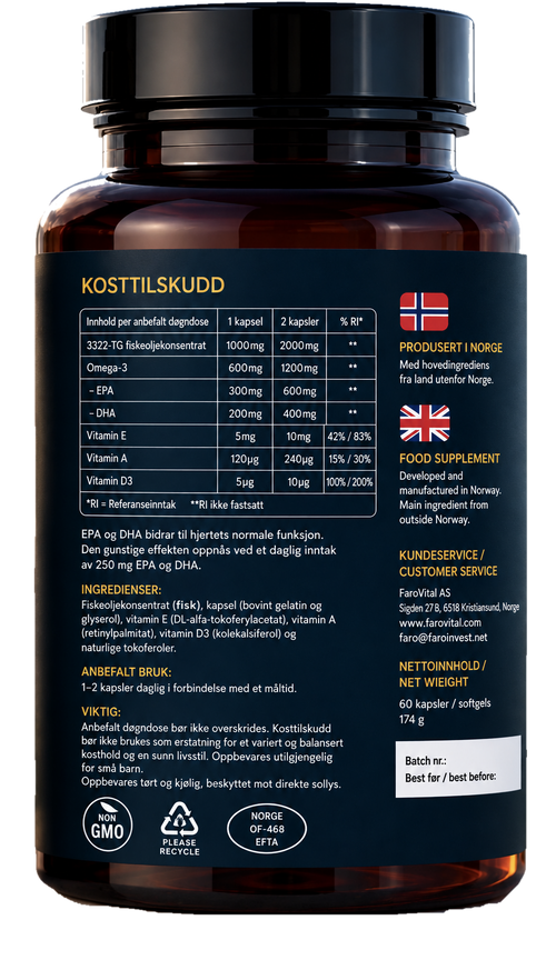FaroVital Omega-3 Premium 60 kapsler – bakside